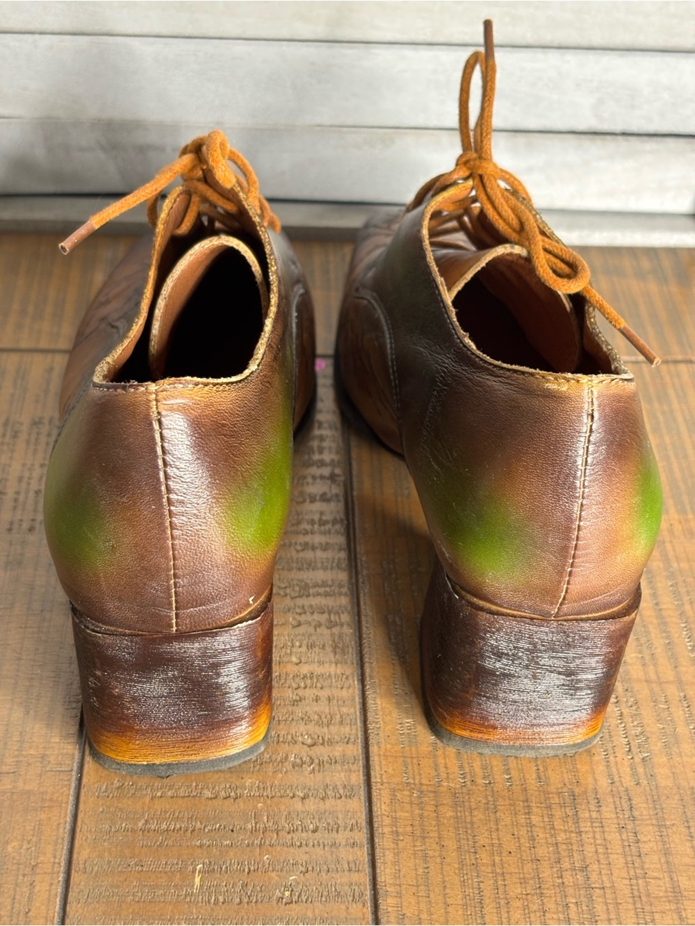 Spring Step L'Artiste Brown Green Ombre Leather Lace Up Oxford Heels Size 41 - Picture 3 of 16